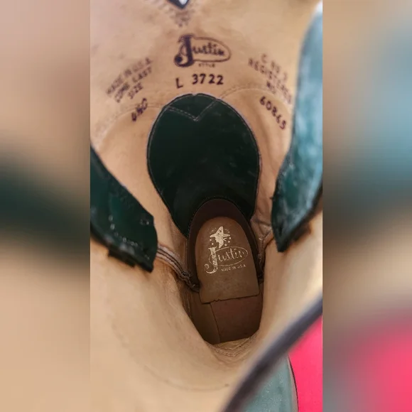 Vintage Forest Green Justin Boots - Picture 6 of 7